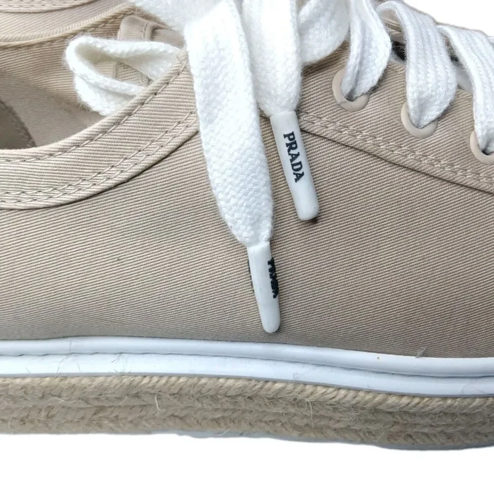 Prada Espadrilles Platform Shoes Beige Canvas  Sneakers Women's Size 39